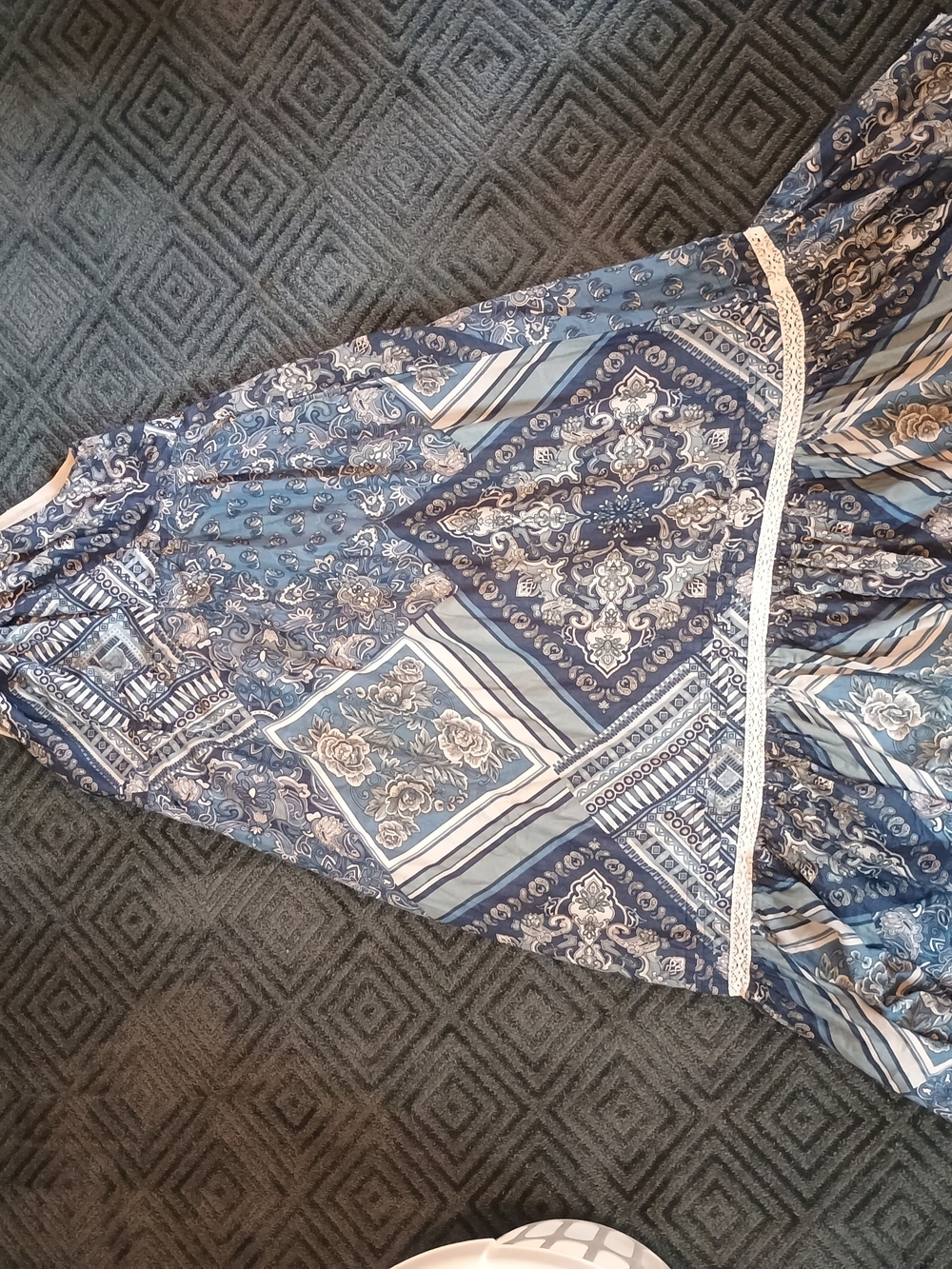 Lucky Brand Navy and White Paisley Maxi Dress